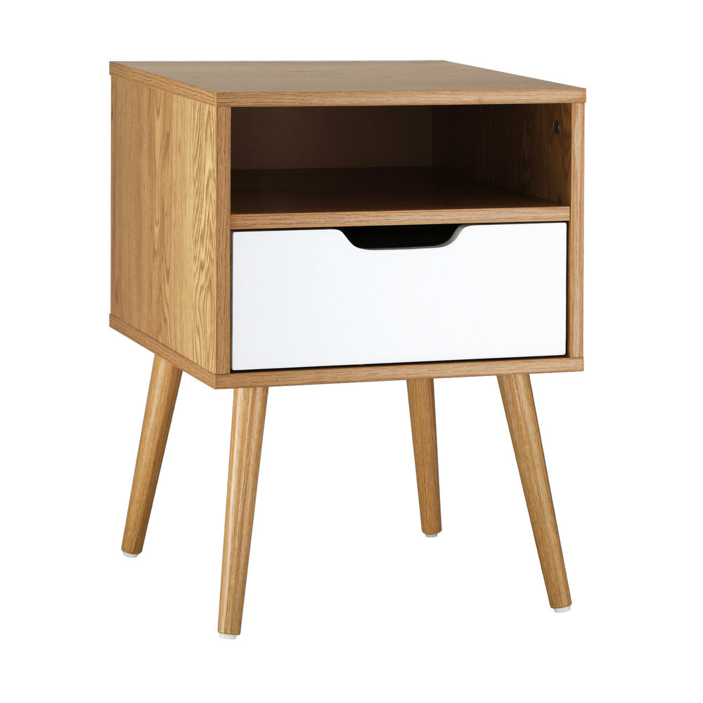 Bedside Table Handle-Free with Open Shelf Wooden and White