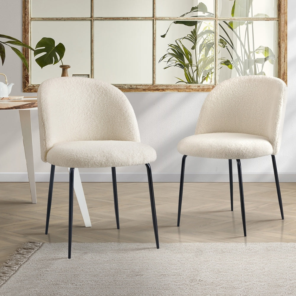 2pcs Dining Chairs Sherpa Upholstered White
