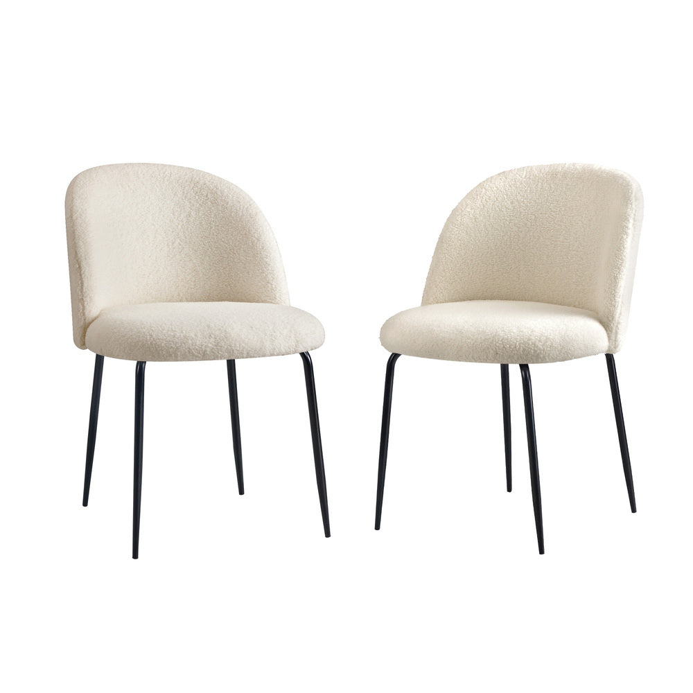 2pcs Dining Chairs Sherpa Upholstered White