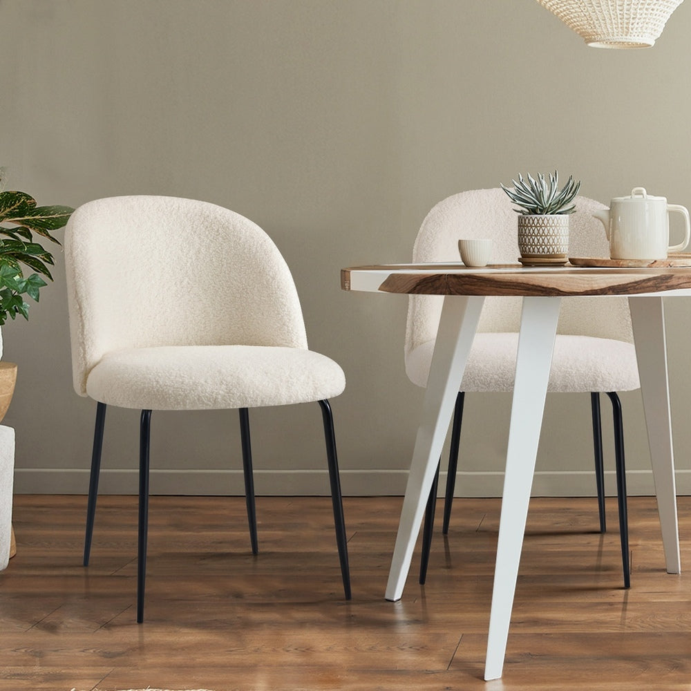 2pcs Dining Chairs Sherpa Upholstered White