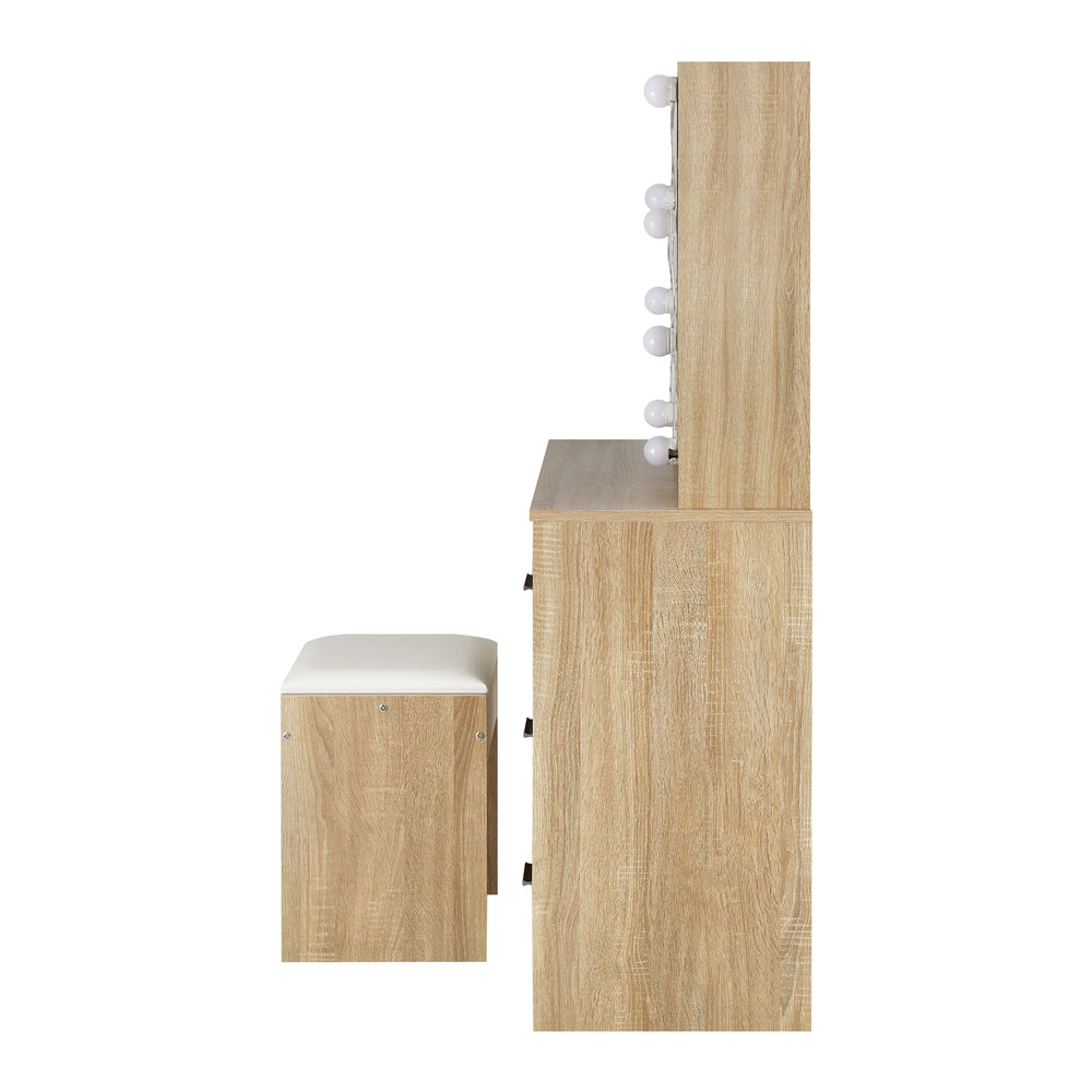 Dressing Table with Mirror, 10 LED Bulbs & Stool Wooden Set