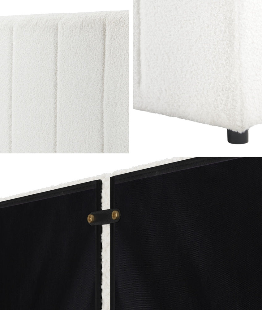 King Single Bed Frame with Headboard Boucle White