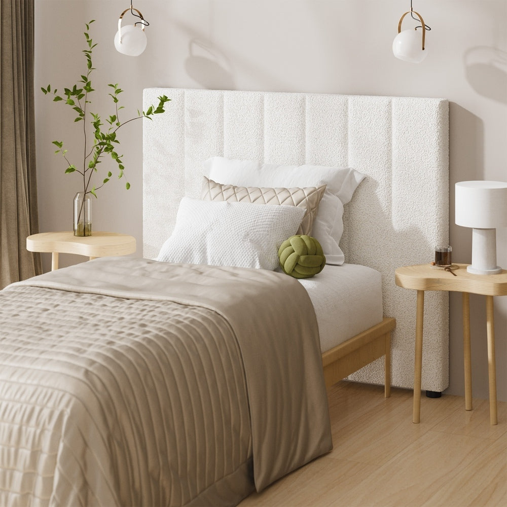 King Single Bed Frame with Headboard Boucle White