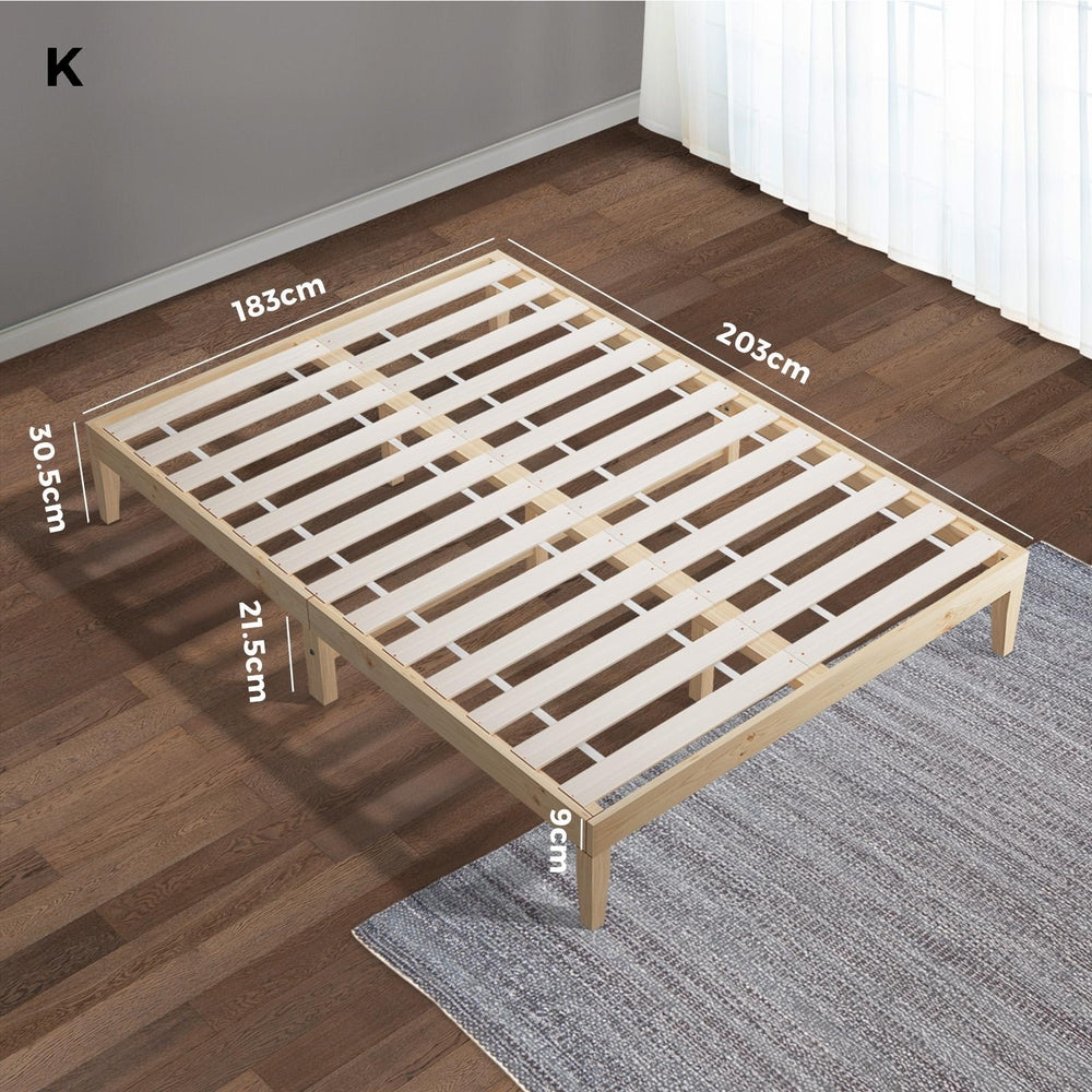 King Bed Frame Pine Wood Base