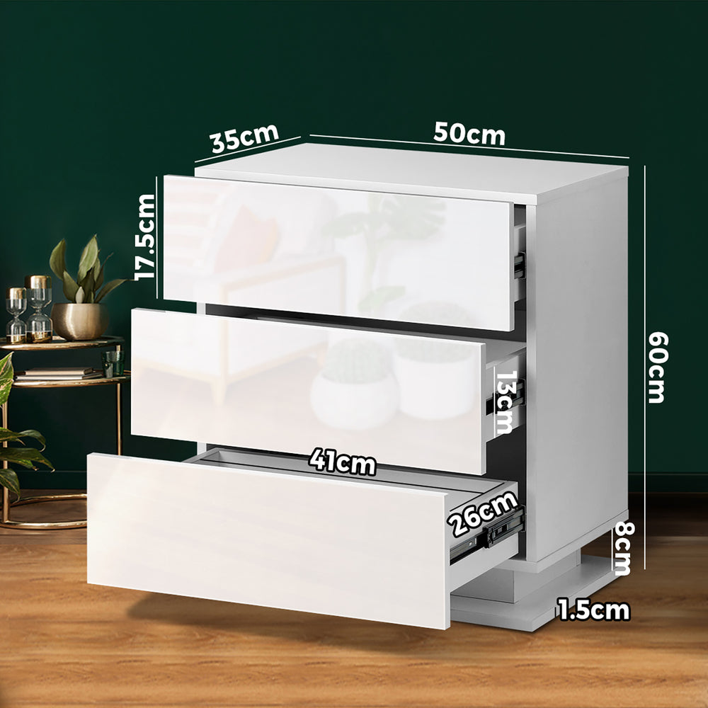 LED Bedside Table with RGB Lighting 3 Drawers White