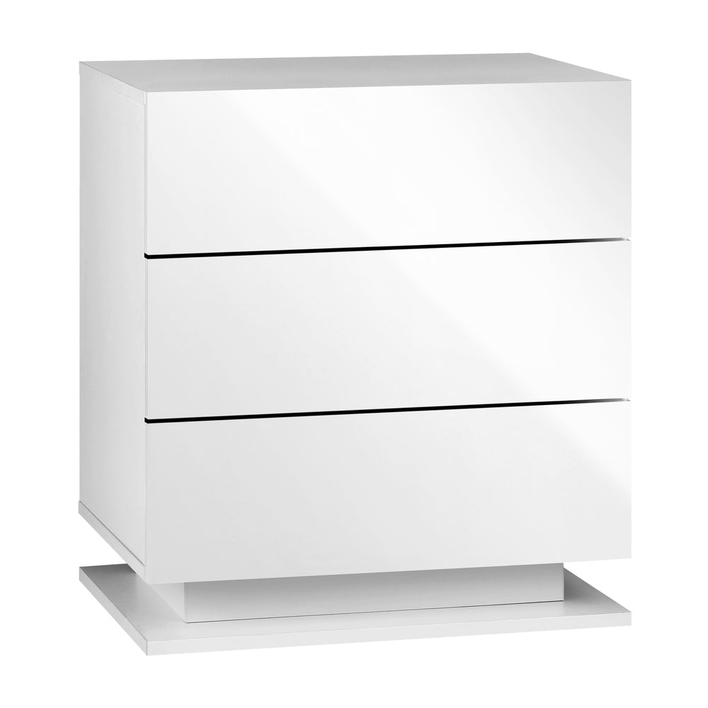 LED Bedside Table with RGB Lighting 3 Drawers White