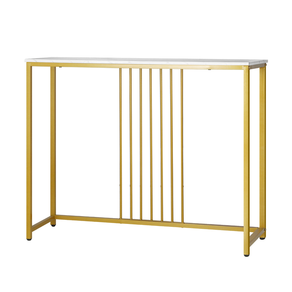 Console Table with Marble Like Tabletop and Steel Frame
