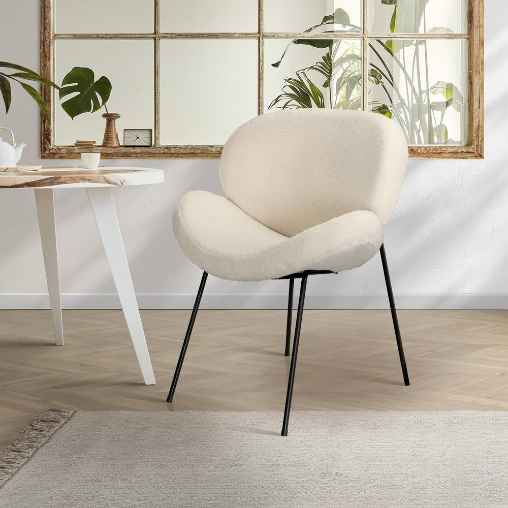 Dining Chair Cream Faux Sherpa