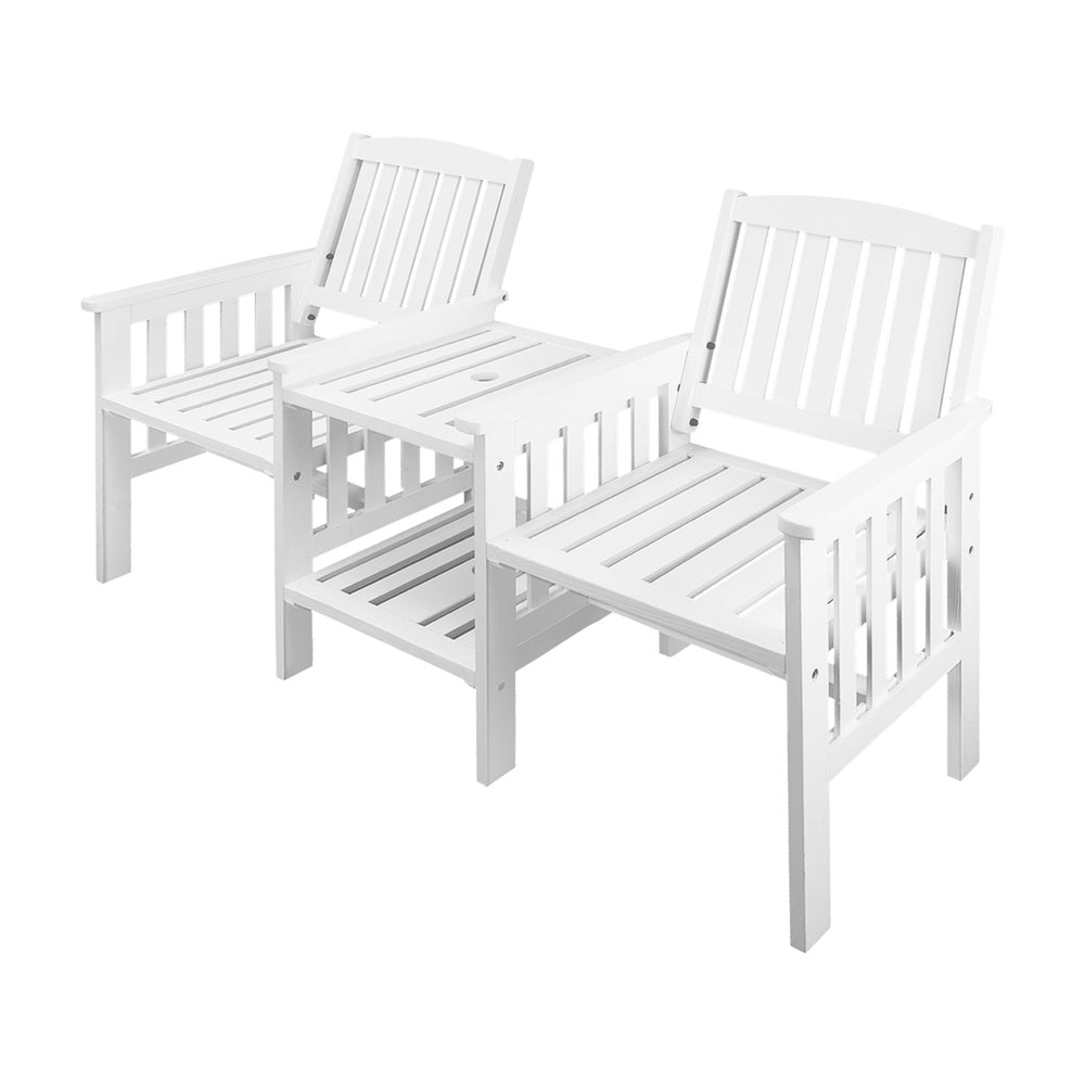 Wooden Garden Bench with 2 Seats and Table White