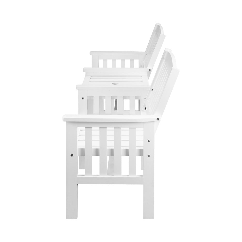 Wooden Garden Bench with 2 Seats and Table White