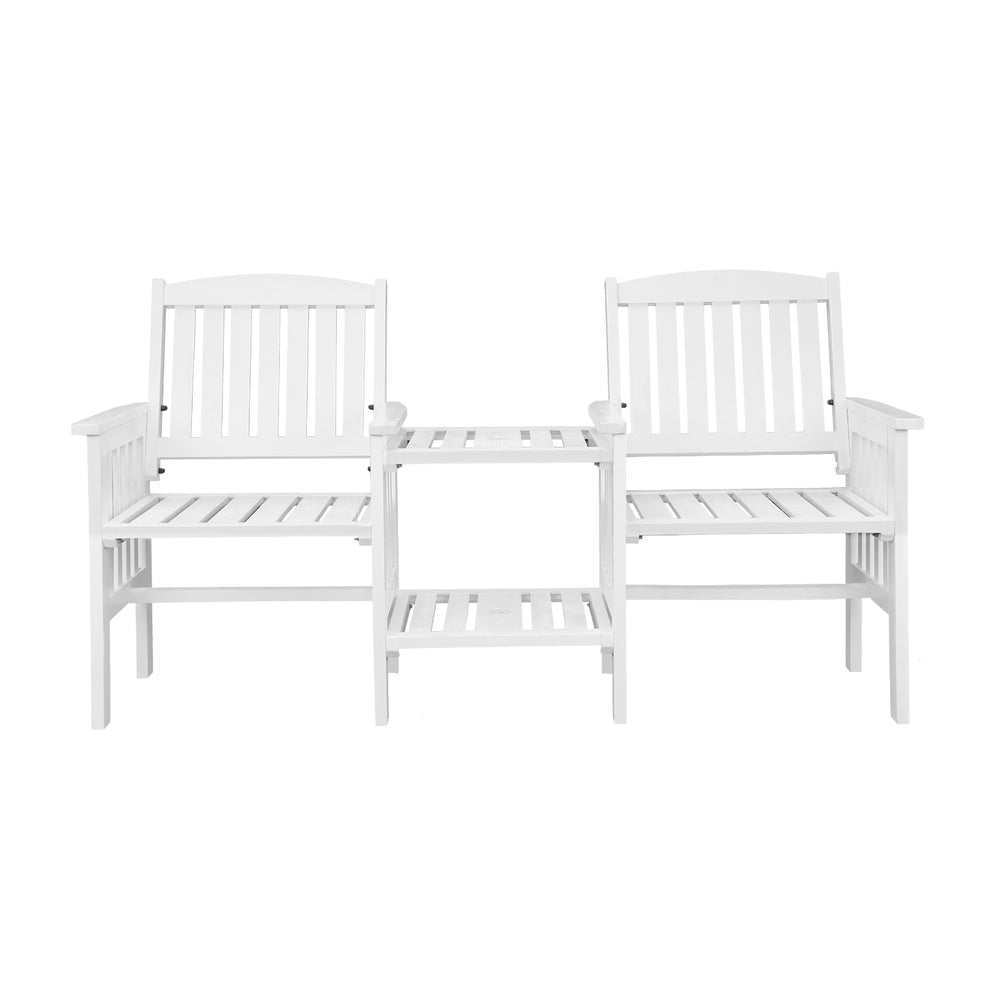 Wooden Garden Bench with 2 Seats and Table White