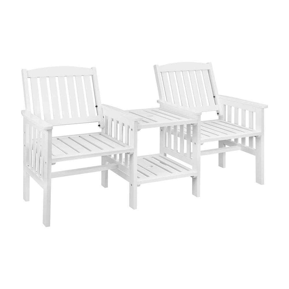 Wooden Garden Bench with 2 Seats and Table White