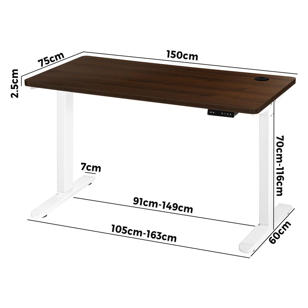 Adjustable Motorized Standing Desk 150cm  White and Walnut