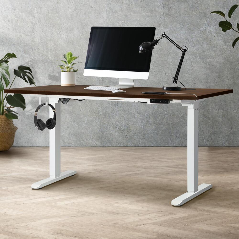 Adjustable Motorized Standing Desk 150cm  White and Walnut