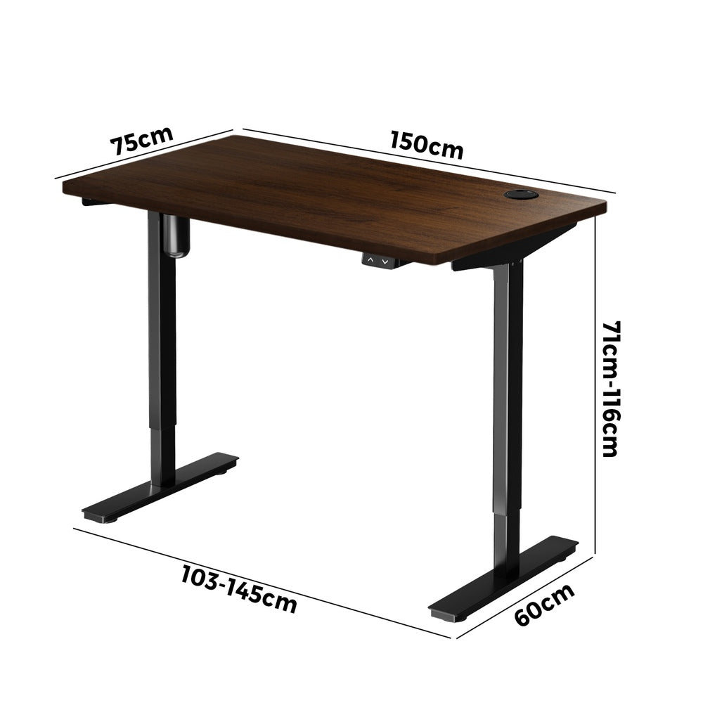 Electric Standing Desk with Single Motor 150cm Black and Walnut