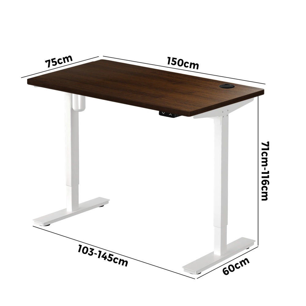 Electric Standing Desk with Single Motor 150cm White and Walnut