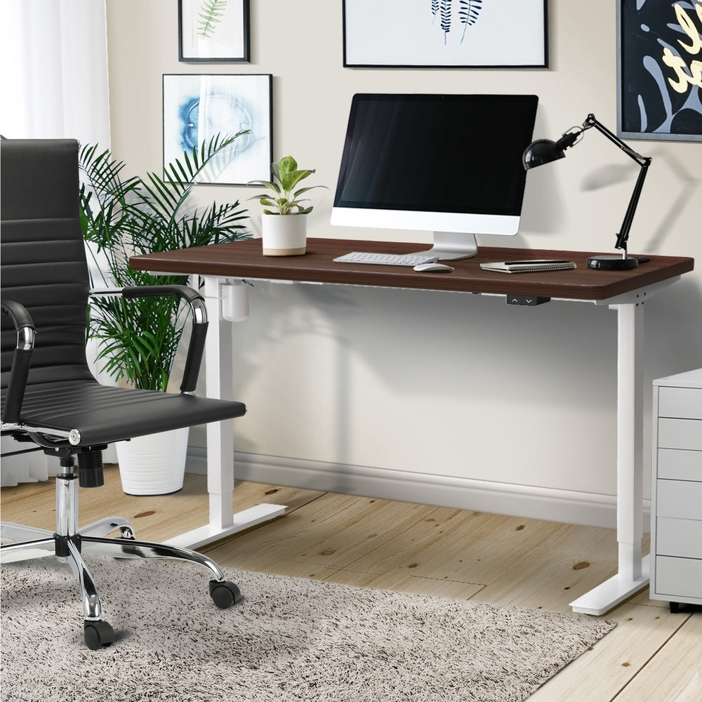Electric Standing Desk with Single Motor 150cm White and Walnut