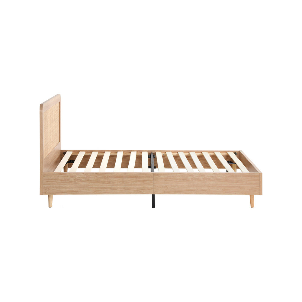 Single Size Wooden Bed Frame with Rattan Headboard