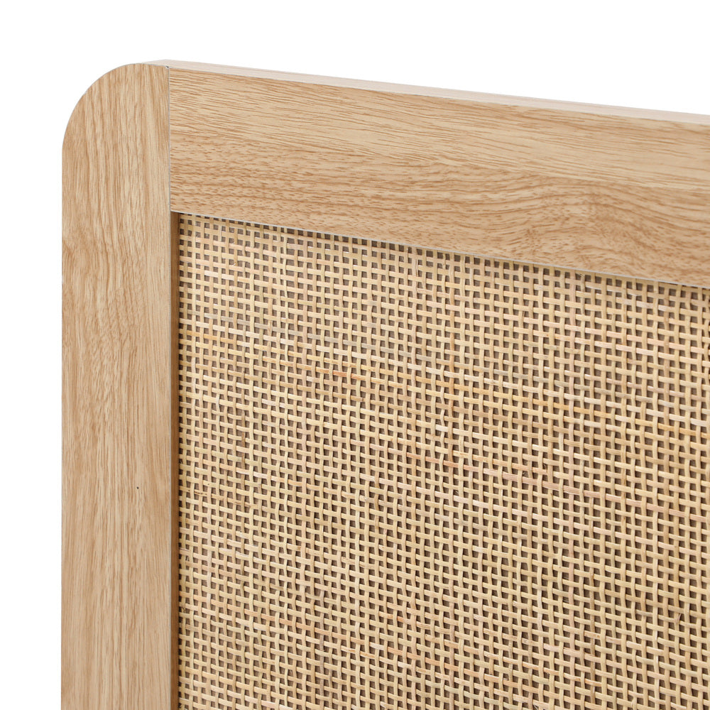 Single Size Wooden Bed Frame with Rattan Headboard