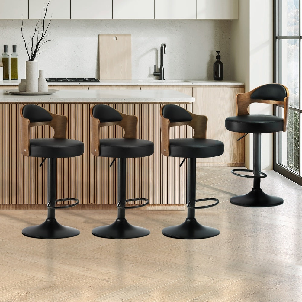 2pcs Metal Leather Bar Stools with Swivel Gas Lift