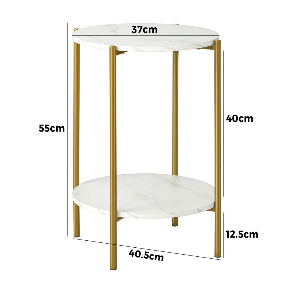Round 2-Tier Coffee Table with Marble Top and Gold Metal Frame