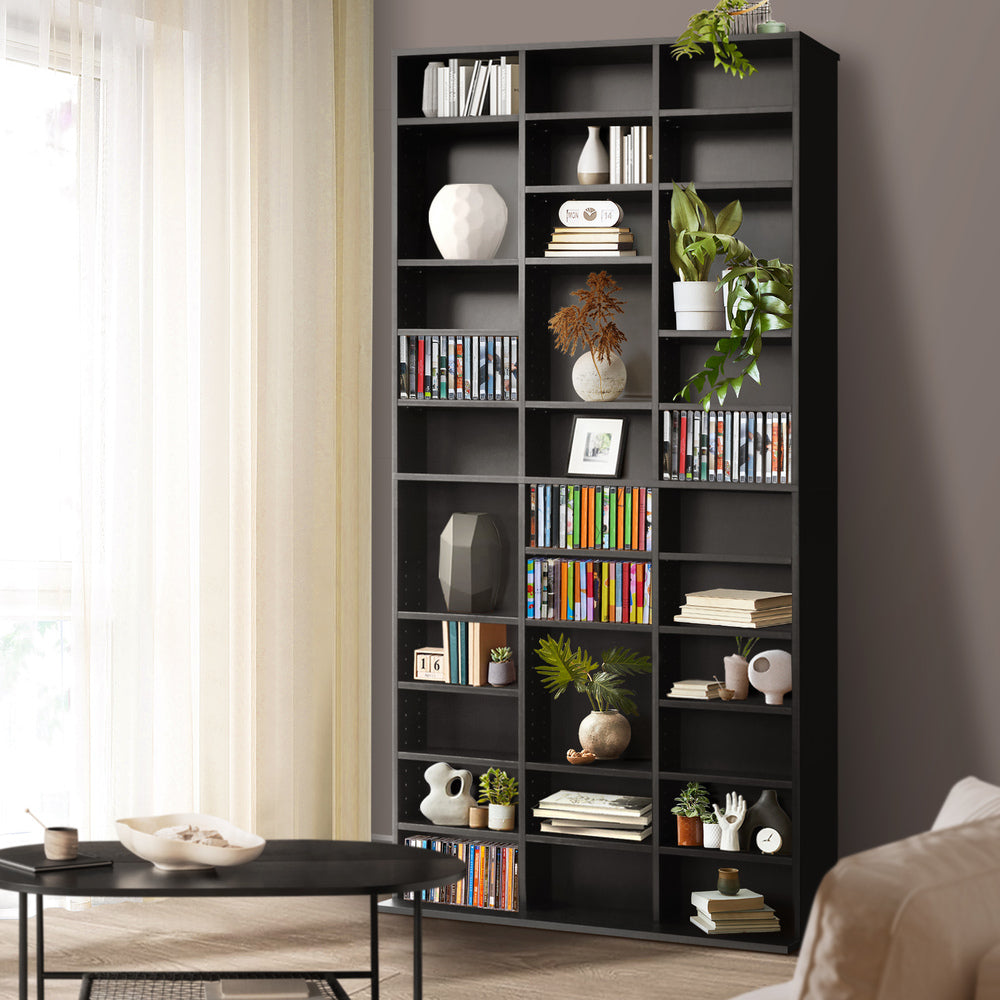 Adjustable Black Media Display Shelf for 1044 CDs/DVD