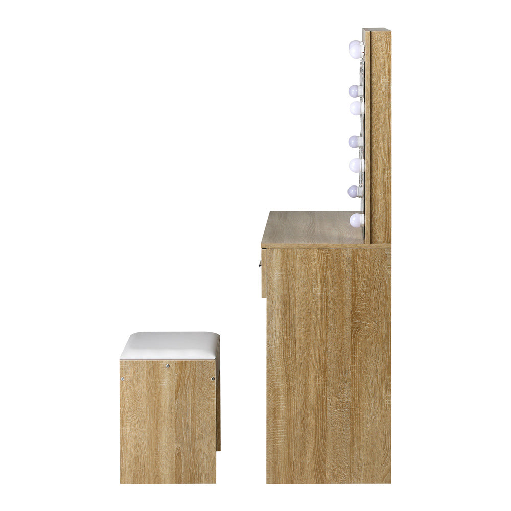 Wooden Dressing Table Set with Stool Makeup Mirror and 10 LED Bulbs