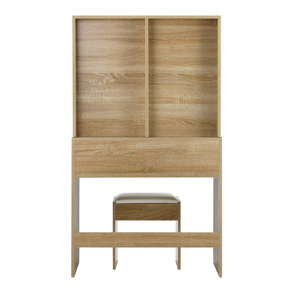 Wooden Dressing Table Set with Stool Makeup Mirror and 10 LED Bulbs