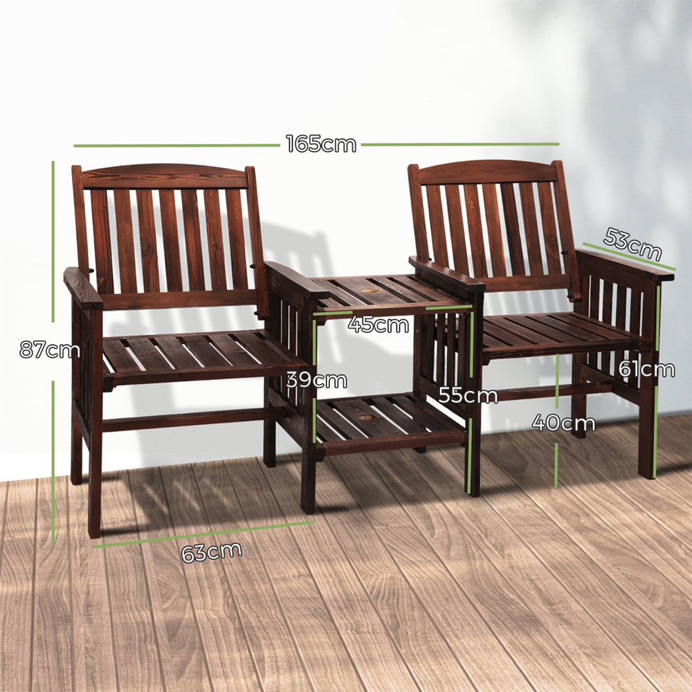 Outdoor Wooden Loveseat with Two Seats and Table Charcoal