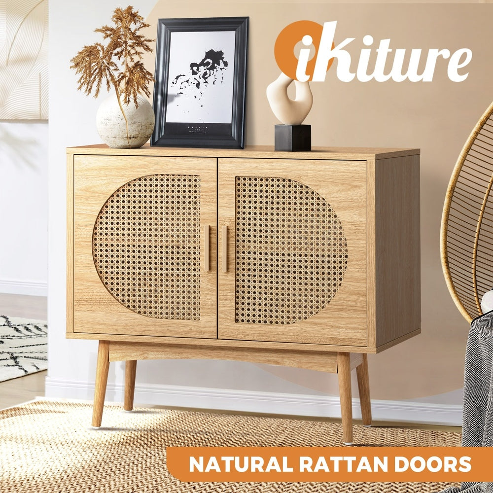 Oikiture Rattan Sideboard Hallway Shelf Wood