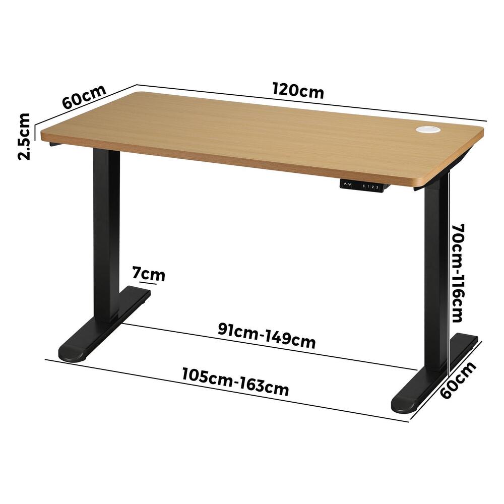 120cm Motorised Adjustable Standing Desk Black and Oak