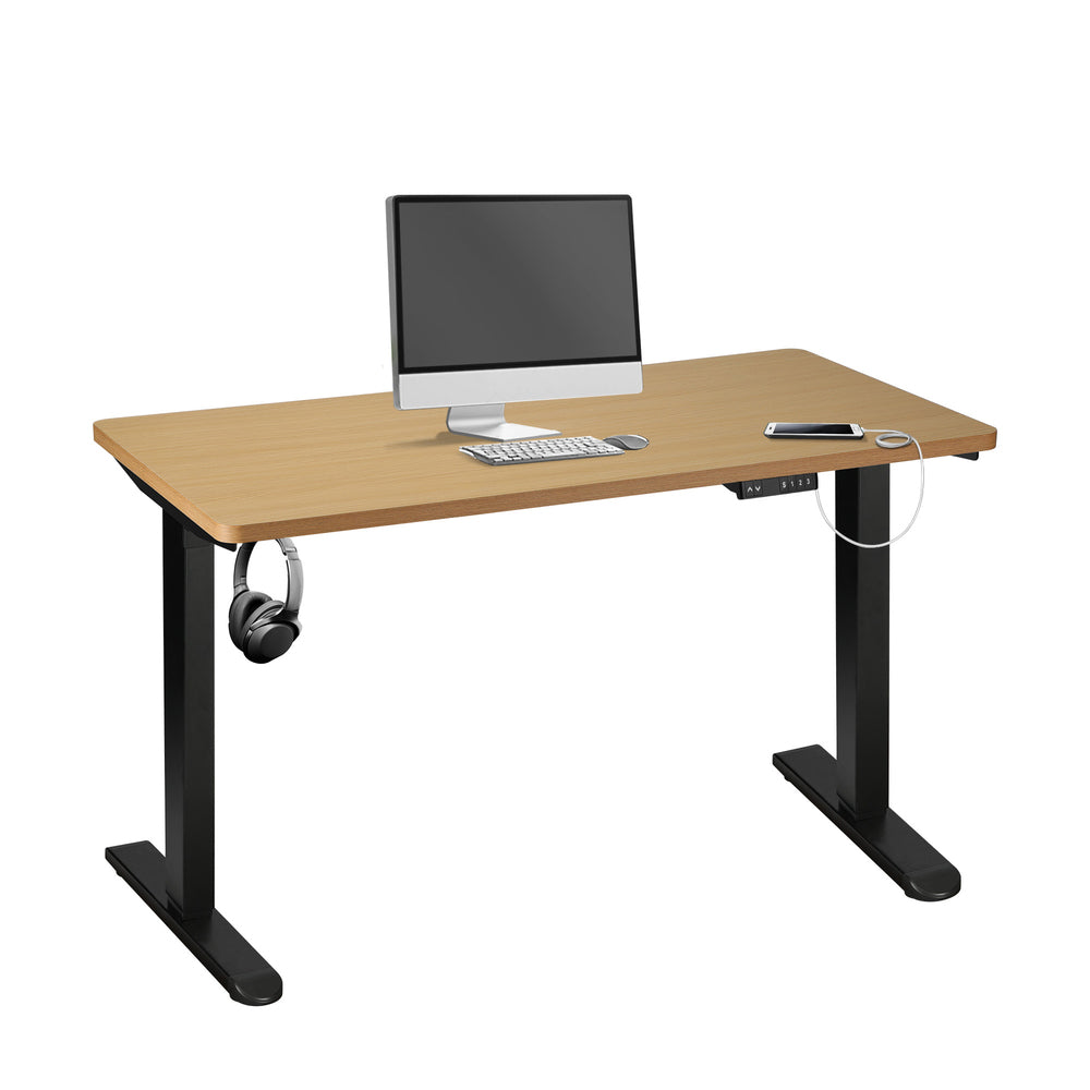 160cm Motorised Adjustable Sit-Stand Desk Black and Oak
