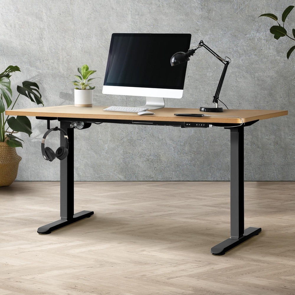 160cm Motorised Adjustable Sit-Stand Desk Black and Oak