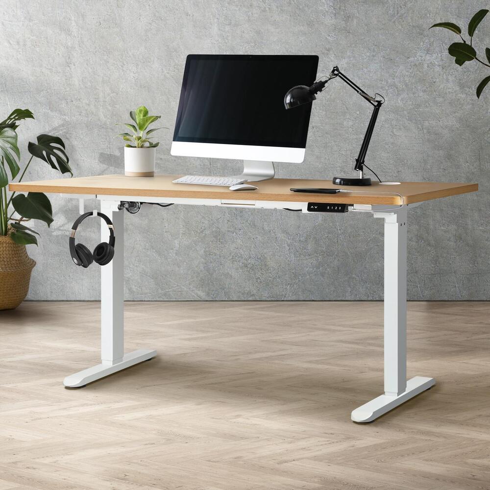 140cm Motorised Adjustable Standing Desk White and Oak