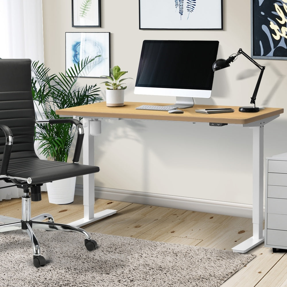 140cm Electric Standing Desk Single Motor White and Oak