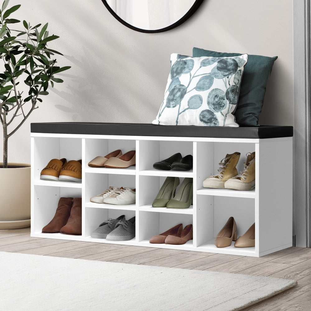 Shoe Bench with Leather Seat 105cm Black and White