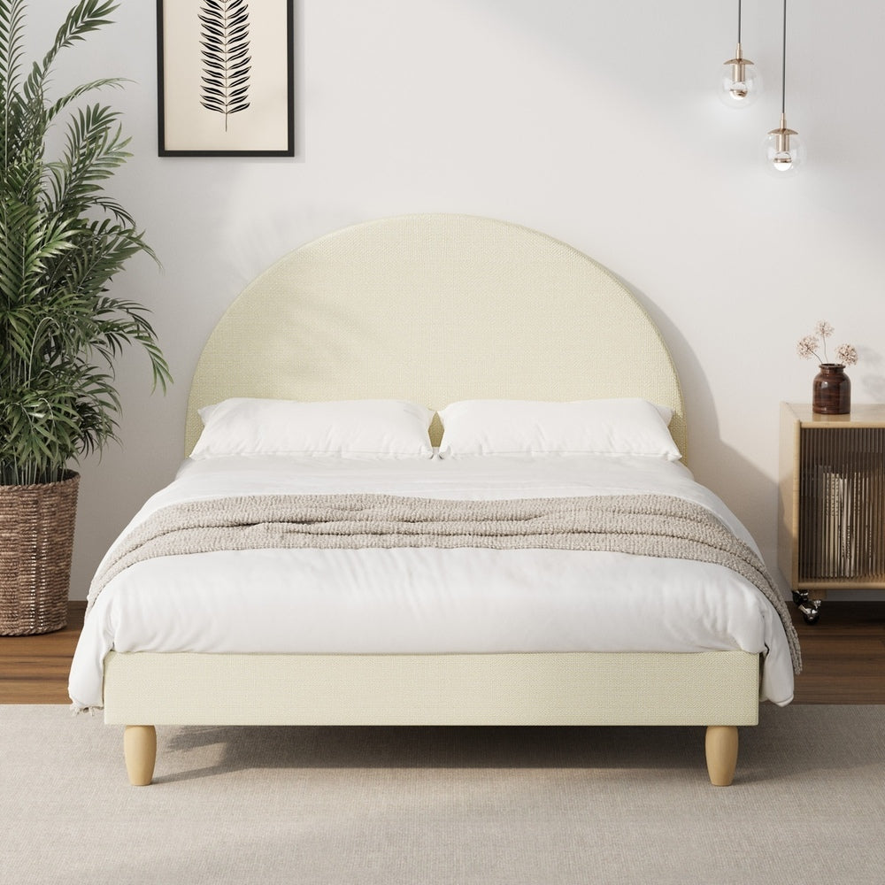 King Single Bed Frame with Arched Bedhead Beige Fabric