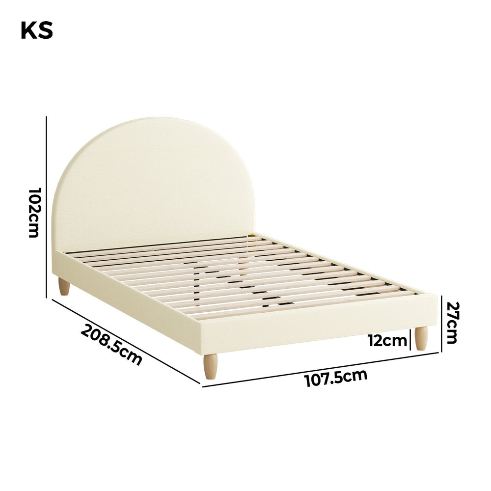 King Single Bed Frame with Arched Bedhead Beige Fabric