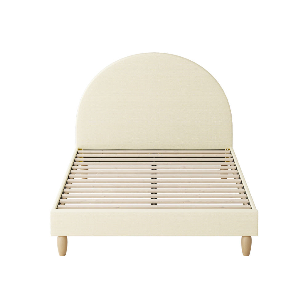 King Single Bed Frame with Arched Bedhead Beige Fabric