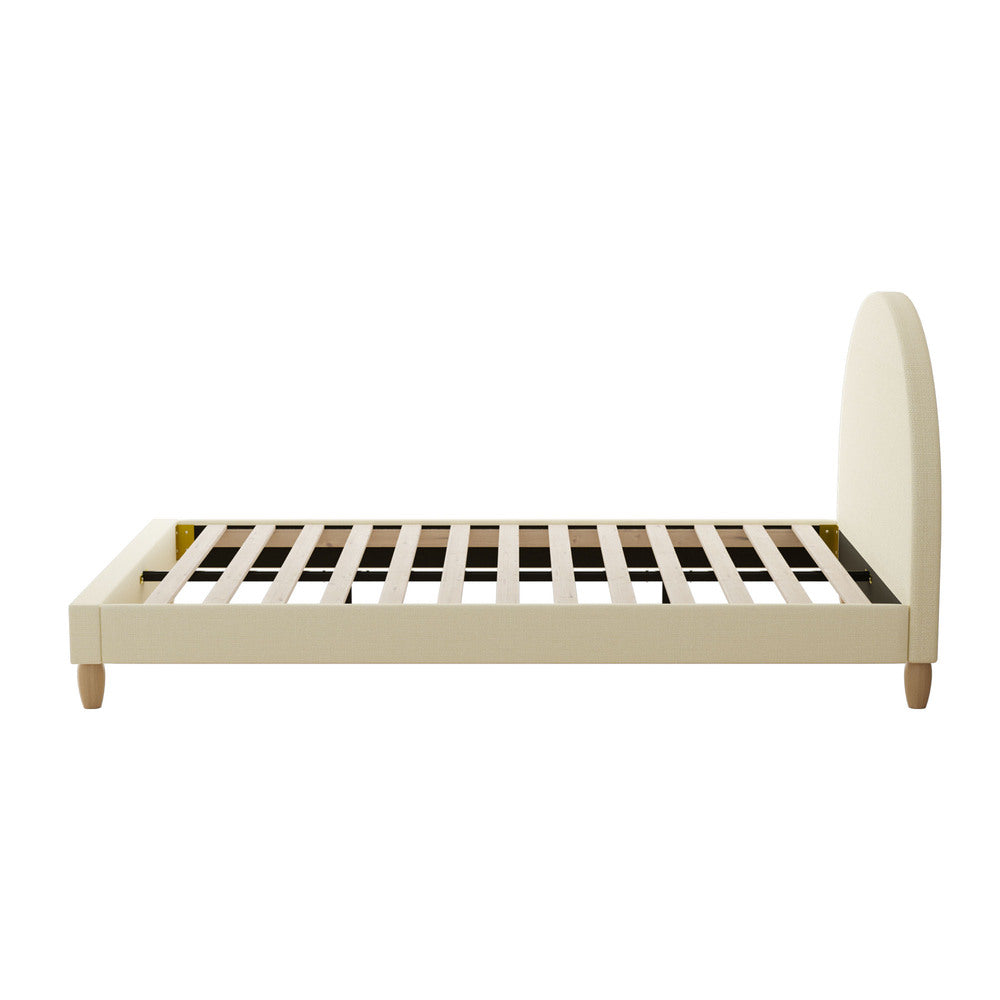 King Single Bed Frame with Arched Bedhead Beige Fabric