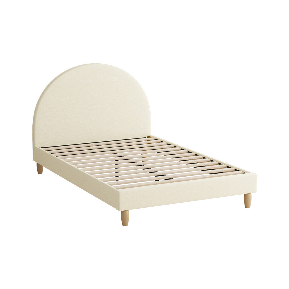 King Single Bed Frame with Arched Bedhead Beige Fabric