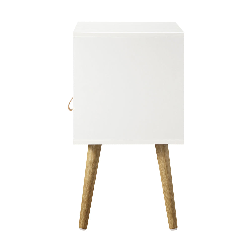 White Bedside Tables with Leather Handles