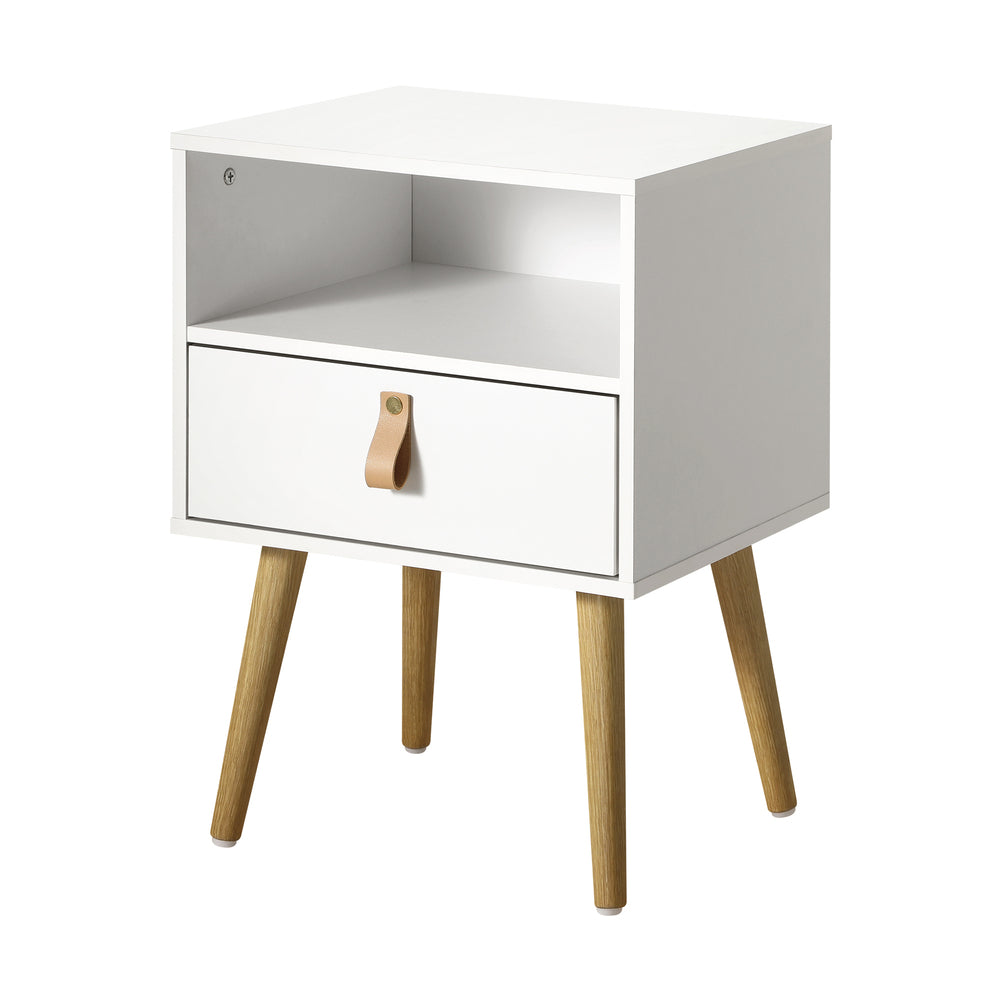 White Bedside Tables with Leather Handles