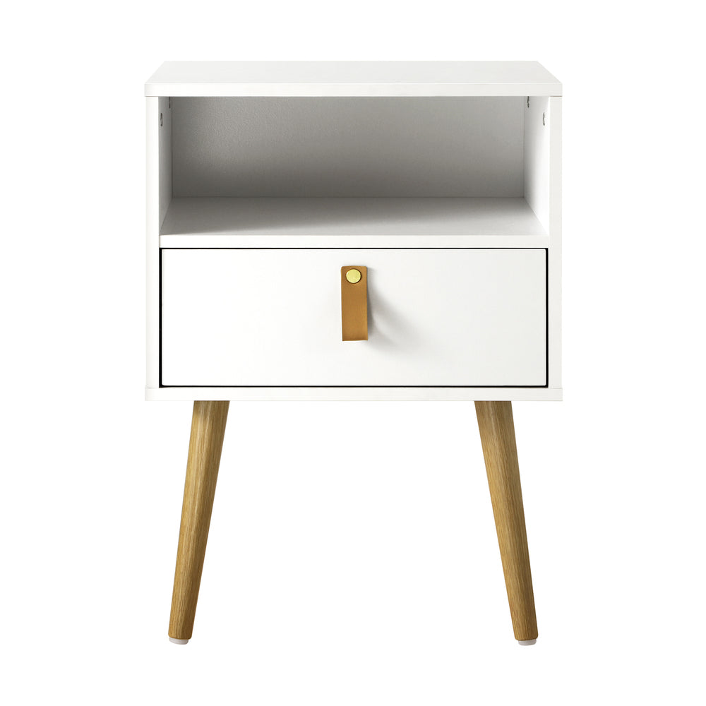 White Bedside Tables with Leather Handles