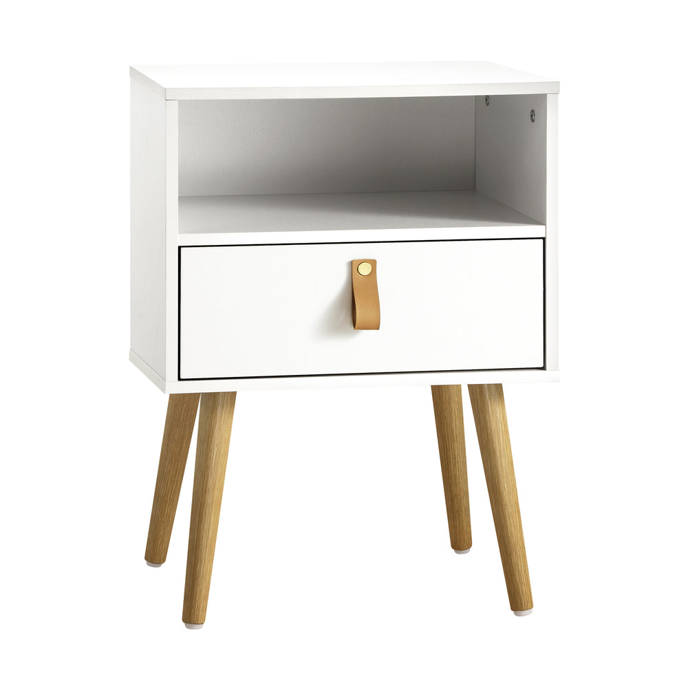 White Bedside Tables with Leather Handles