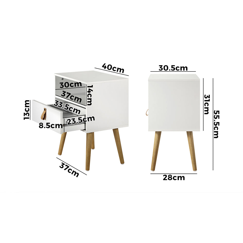 White Bedside Tables with Leather Handles