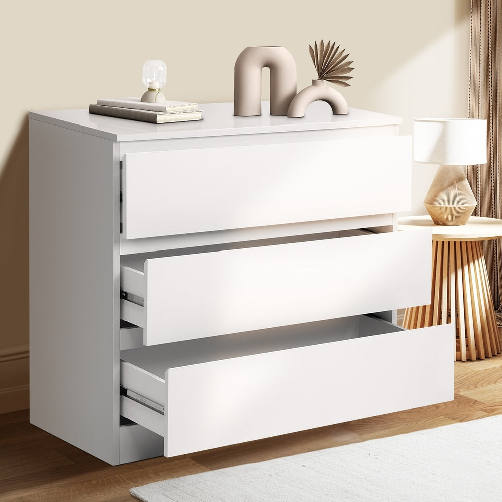 White Lowboy Chest of 3 Drawers Handle Free