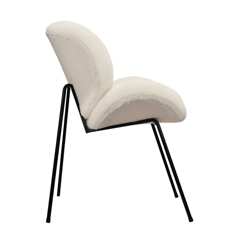 Set of 2 Cream Faux Sherpa Dining Chairs