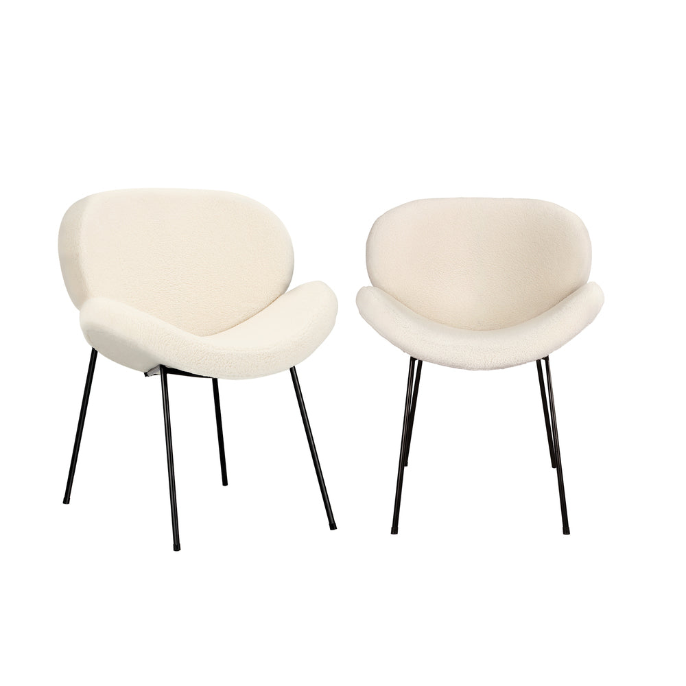 Set of 2 Cream Faux Sherpa Dining Chairs