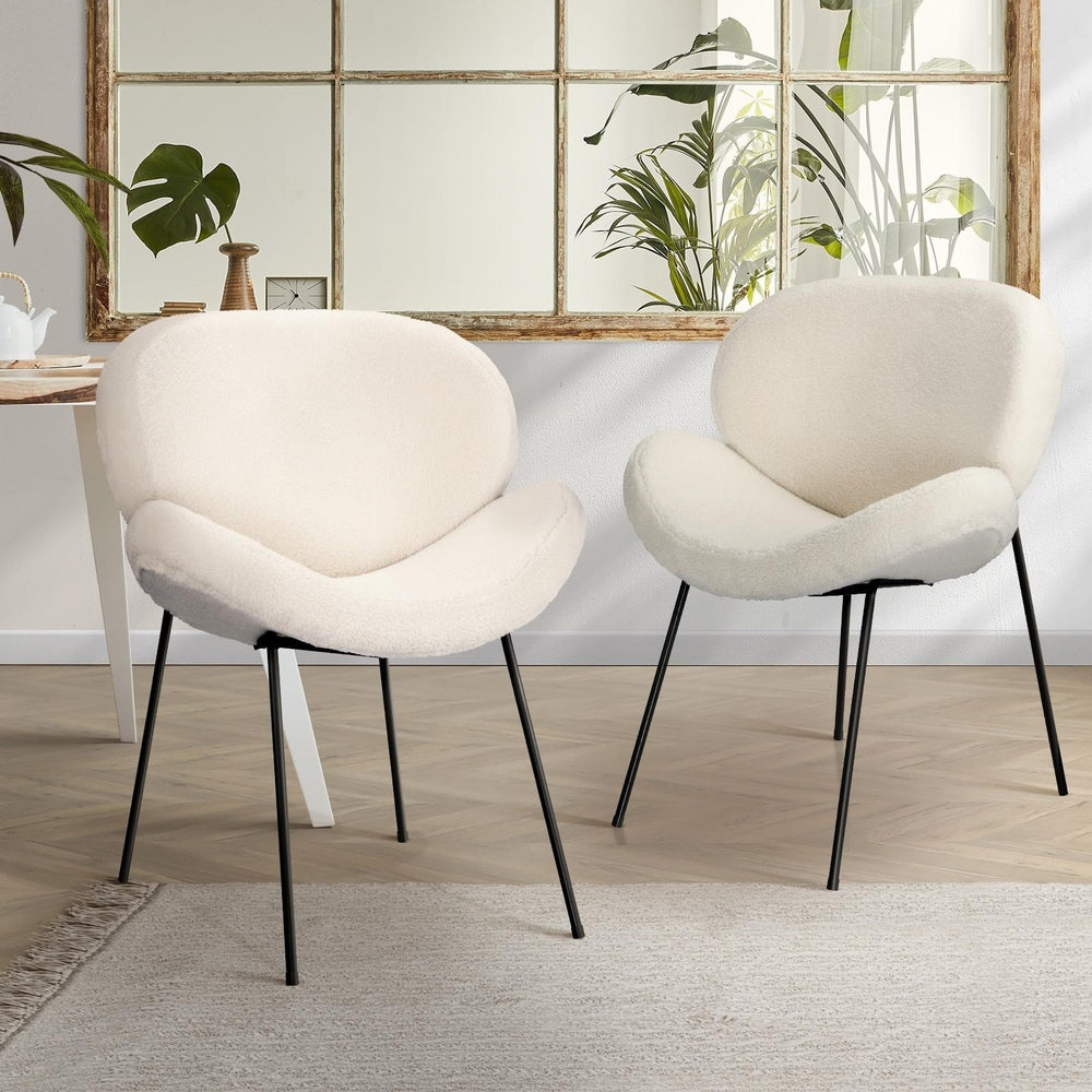 Set of 2 Cream Faux Sherpa Dining Chairs